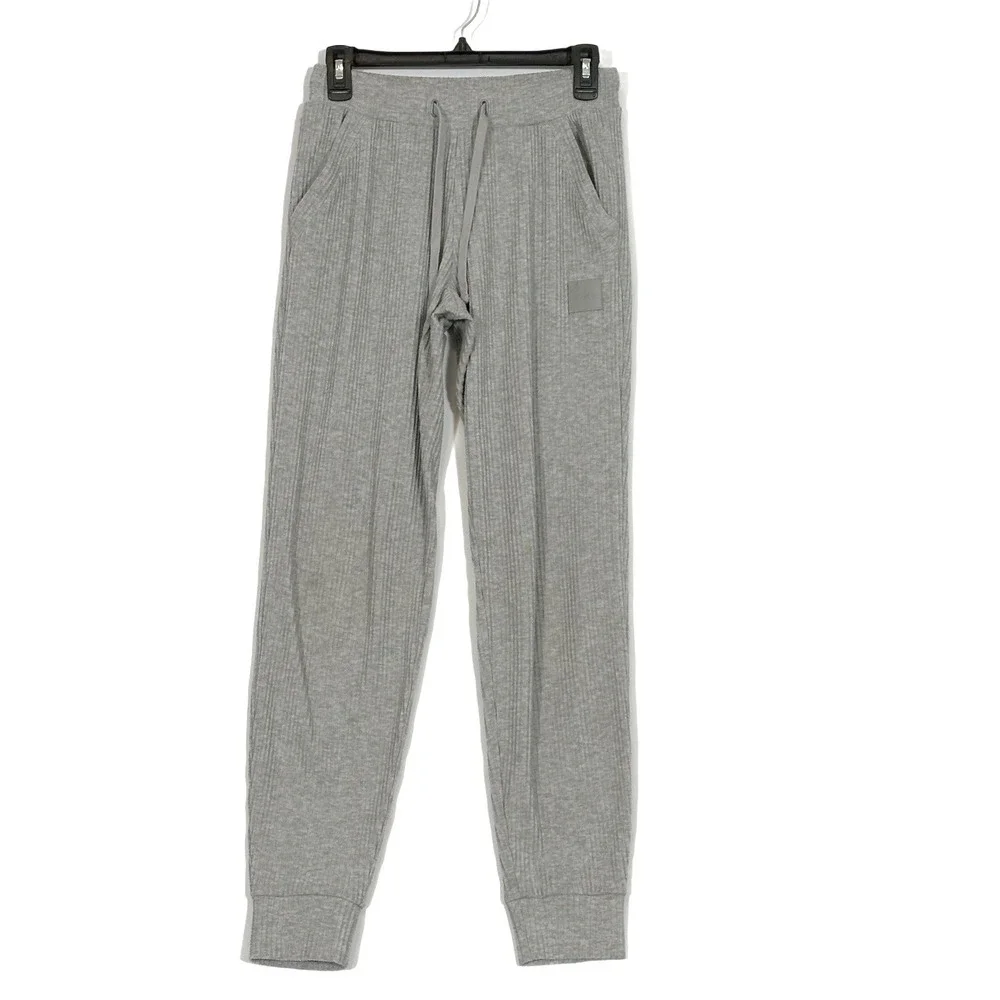 Alo Yoga Muse Ribbed Jogger Pants Small Heather Grey Drawstring Loungewear